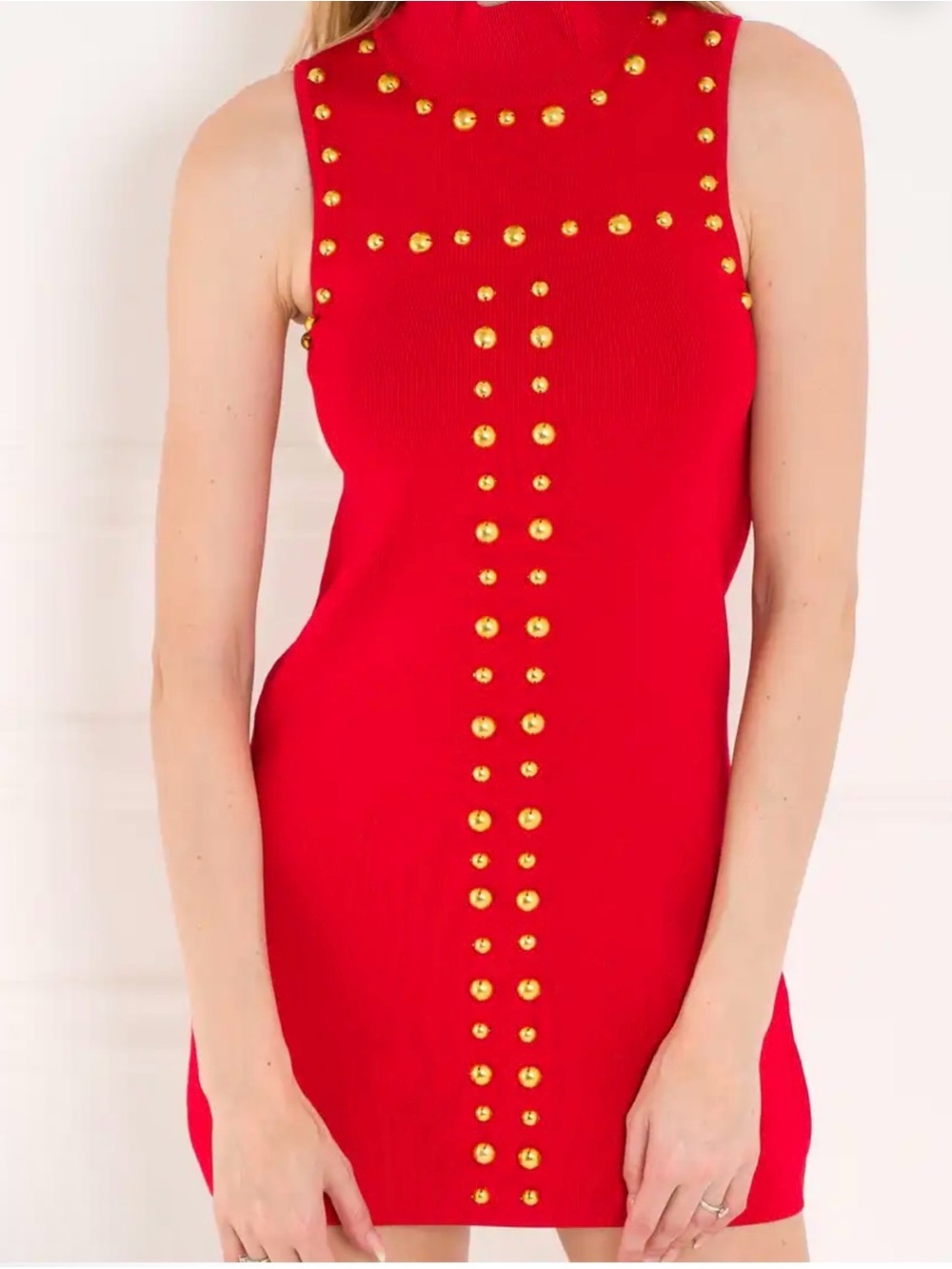 Guess Red Sleeveless Mini Dress with Gold Studs
